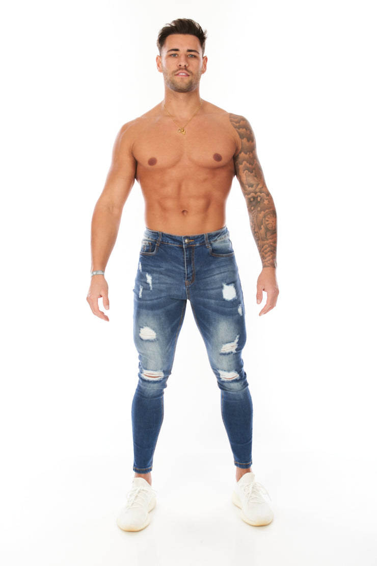 Acrux Distressed Stretch Skinny Blue Jeans