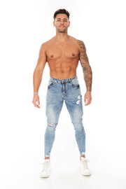 Rigel Raw Frayed Hem Stretch Skinny Light Blue Jeans