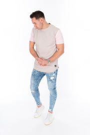 BPM Curved Hem T-Shirt Soft Grey/Pink