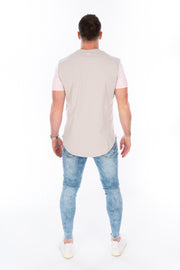 BPM Curved Hem T-Shirt Soft Grey/Pink