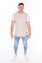 BPM Curved Hem T-Shirt Soft Grey/Pink
